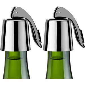 Pafusen Wine Stoppers Set of 2, Stainless Steel Wine Bottle Stopper with Silicone Seal, Reusable Wine Freshness Keep, Wine Saver Wine Bottle Sealer Stopper, Wine Accessories Gift (Polished) (Standard Stoppers-Pressed)