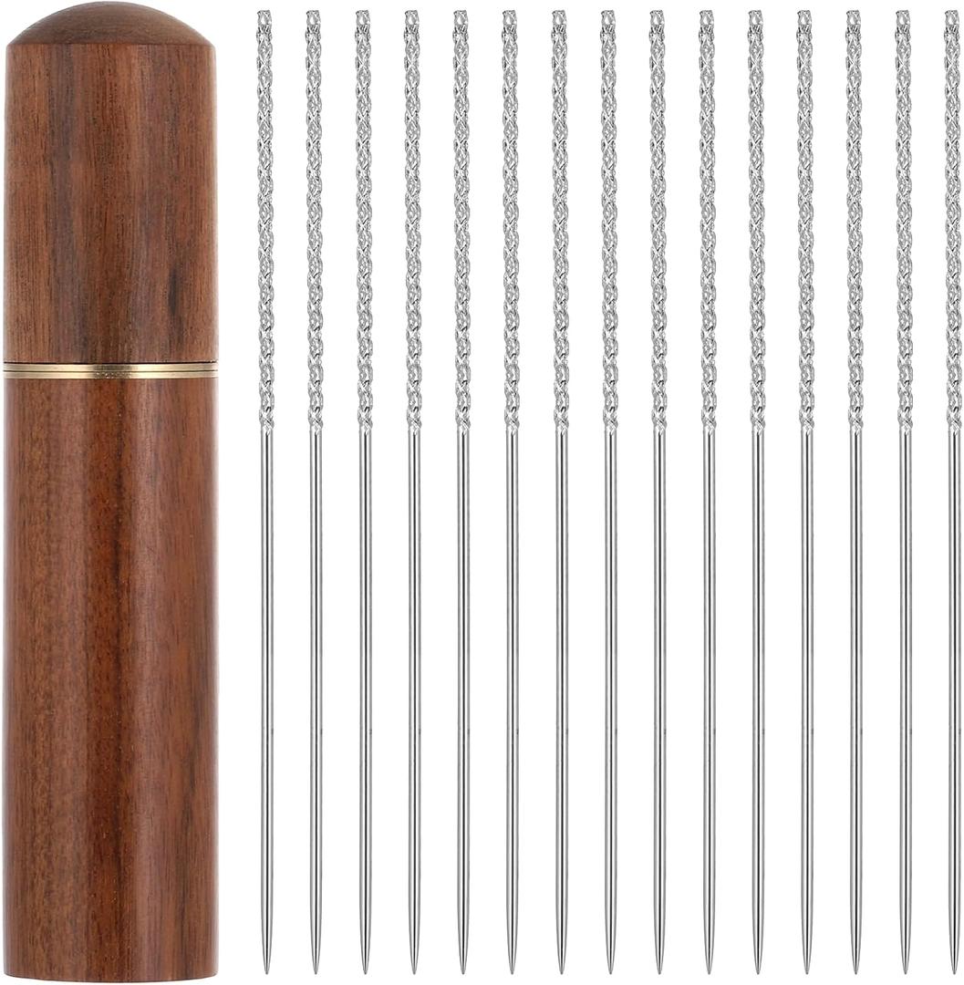 15Pcs Snag Nab It Tool with Wooden Barrel, Snag Repair Needle Tool Woven and Knits Sewing Stitching Needle for Knitwear Sweaters Clothing Curtains & Textile Maintenancetools(Silver,2.36 x 0.03Inch)