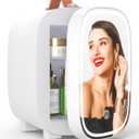 Hansburg Mini Fridge for Bedroom Mirror Skincare Cooler & Warmer Portable Small Refrigerator 4 Liter/6 can with 12v AC/DC/USB Option for Food, Drinks, Makeup, Dorm, Office and Car
