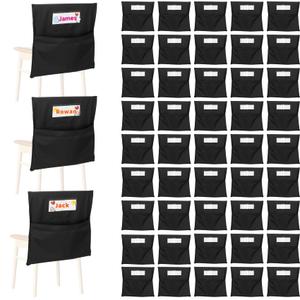 NURATIT 22*20 Inch Extra Large Chair Pockets for Classrooms, 48 PCS Extra Large Seat Sacks with Name Tags, Heavy-Duty Oxford Fabric Chair Organizers for School, Home, Office – Black (22*20in 48PCS)