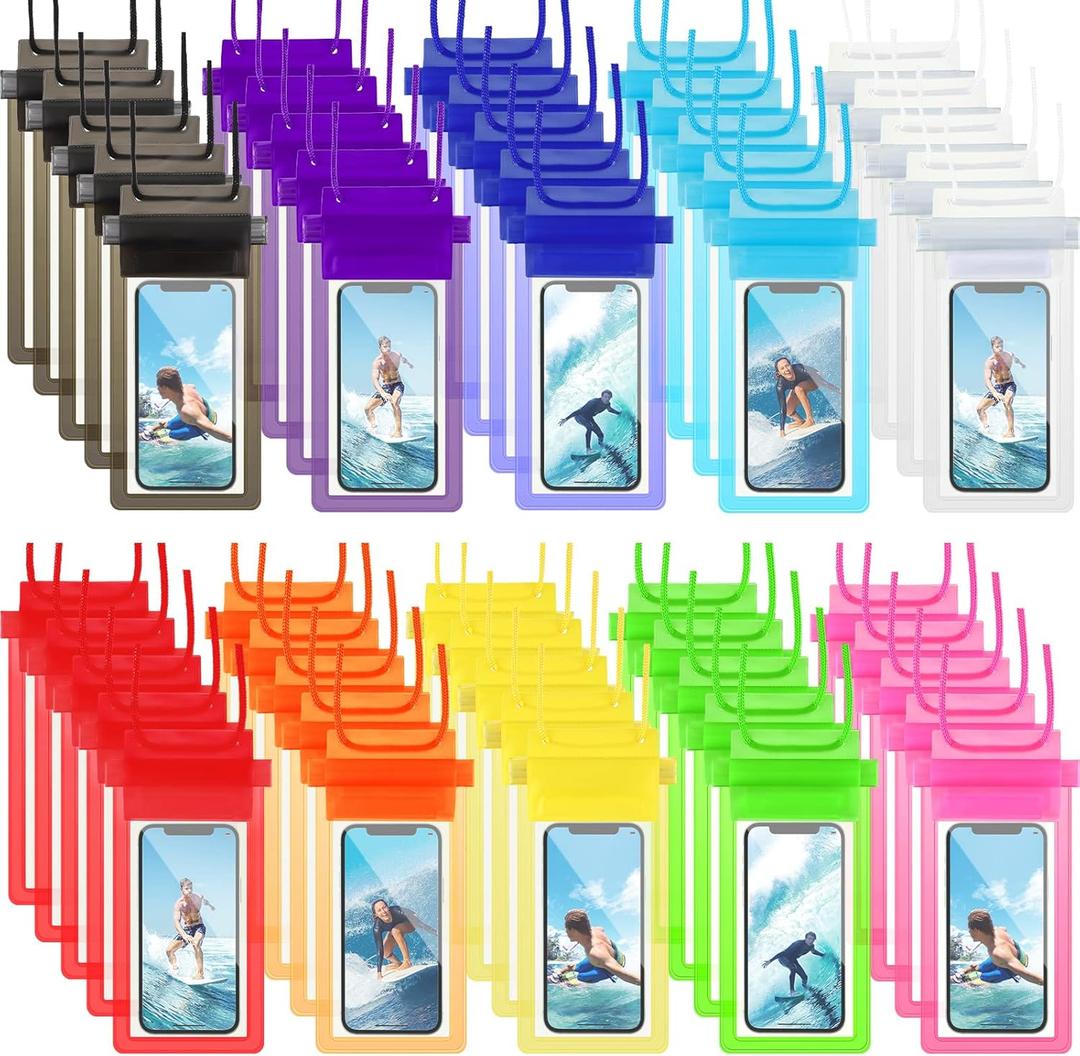 Flutesan 50 Pack Clear Waterproof Phone Pouch Universal Waterproof Phone Case Waterproof Pouch Dry Bag with Lanyard for Water Games Protect (Multi)