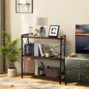 CROWNFURN 3 Tier Bookshelf 35.43" Width, Rustic Open 3 Shelf Short Bookcase with Metal Frame, Industrial Book Shelf for Home Office Bedroom Living Room (Rustic Brown)