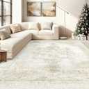 8x10 Area Rugs for Living Room, Washable Vintage Boho Medallion Rug Soft Non Slip Large Area Rug Stain Resistant Indoor Retro Carpet for Bedroom Nursery Kids Dining Room Home Office (Beige)