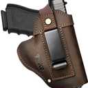 IWB/OWB Leather Holster for Glock 19/23/26/42/43X, Taurus G2/G2C/G3C, Concealed Carry Gun Holster Fits Sig P365 P320 Springfield M&P 9mm Shield Universal Leather Gun Holster for Most Size Pistols (Coffee Brown)