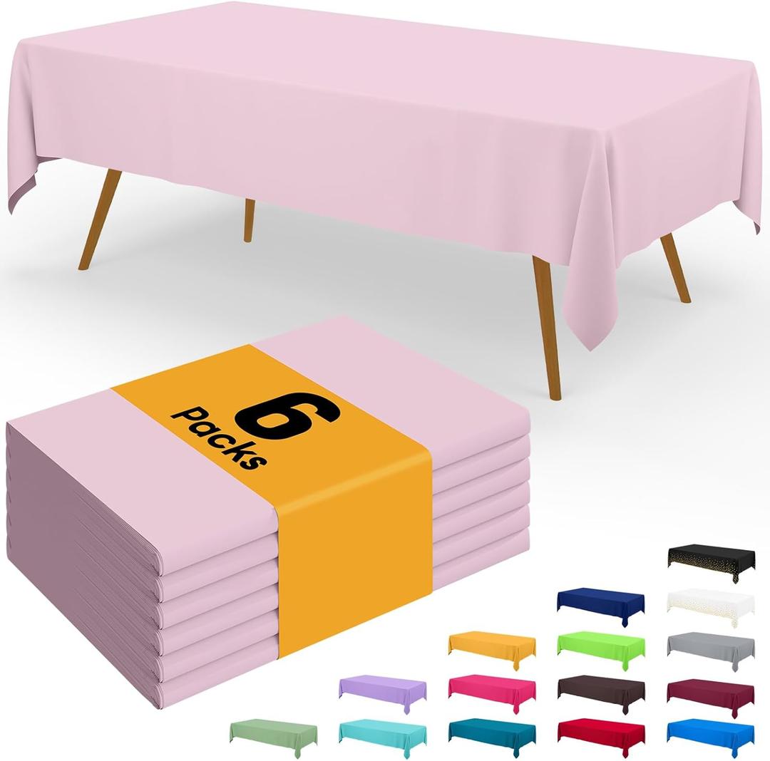 Smiry Disposable Table Cloth - 6 Pack, 54 x 108 Inch Waterproof Rectangle Tablecloths for Easter Party, Valentines & Mothers Day Decorations, Decorative Plastic Table Cover, Leakproof & Sturdy, Pink