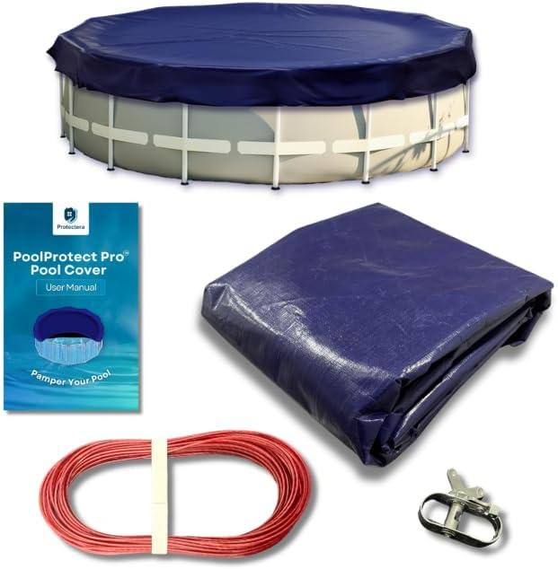 Winter Pool Cover 18 ft Round for Above Ground | 10% Thicker | Ultra Thick & Durable Above-Ground Pool Cover | PoolProtect Pro Premium Cold- and UV-Resistant Pool Cover | by Protectera (Blue, 18ft)