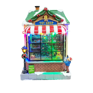 Animated Toy Shop Christmas Village House Moments in Timewith LED Lights and Music 9.7”H Moving Christmas Tree Hand-Painted Holiday Decor Battery Operated