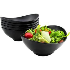 Oval Salad Bowls 34oz, Bamboo Fiber Serving Bowls Set of 6, 8.8" Large Bowls for Kitchen Eating & Restaurant, Deep Soup Bowls Set for Salad, Fruit,Pasta,Vegetable, Ramen, Dishwasher Safe, Black