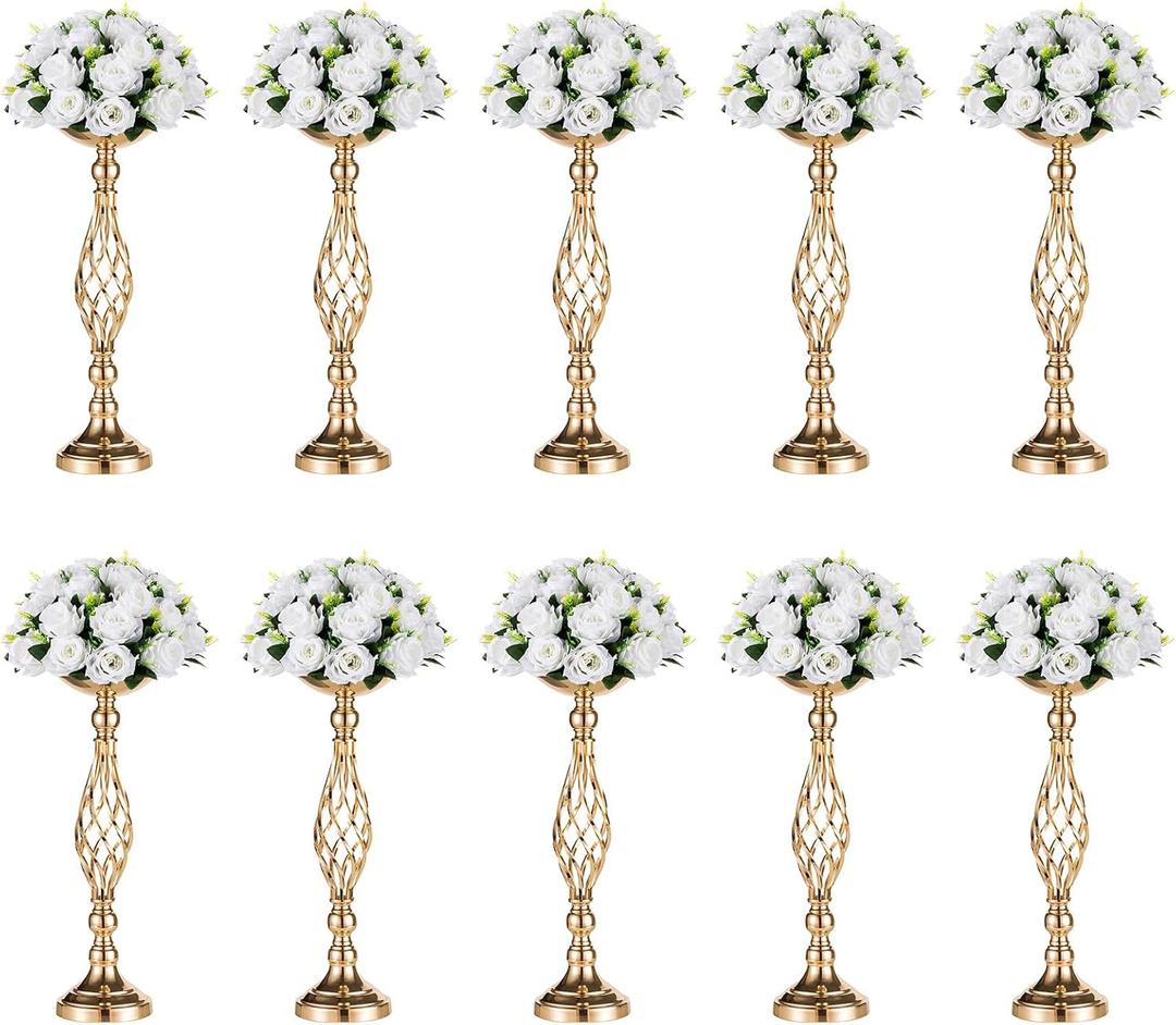 Versatile Metal Flower Arrangement, Candle Holder Stand Set for Wedding Party Dinner Centerpiece Event Restaurant Hotel Decoration (Gold, 10 x M)
