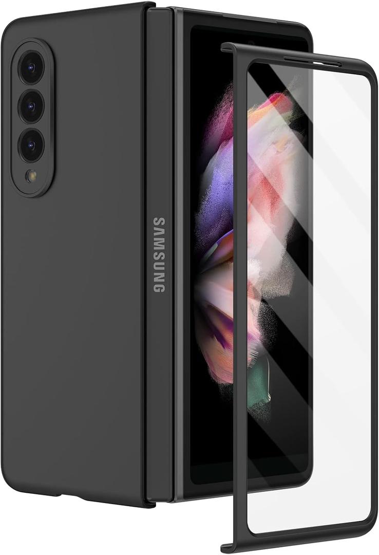 Ruky for Galaxy Z Fold 3 Full Body Case, Built-in Screen Protector, Hard PC Ultra-Thin Anti-Scratches Shockproof Protective Phone Case for Samsung Galaxy Z Fold 3 - Black