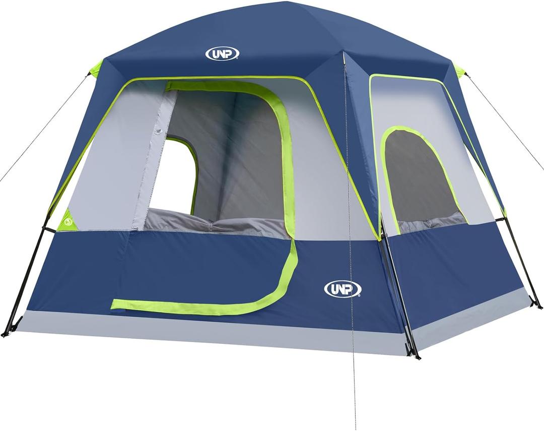 UNP 2/4/6/8 Person Tent, Portable Cabin Tent, Camping Tent 4-Person Easy Set Up, Waterproof with Top Rainfly for Outdoor Camping/Hiking (Dark Blue)