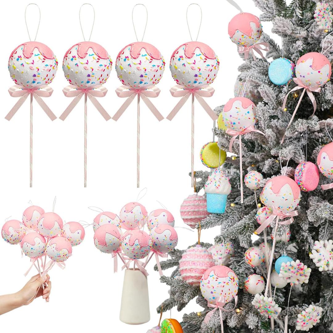 6 Pcs Pastel Christmas Candy Ornaments Glittery Lollipop Christmas Tree Decorations Hanging Candy Cane Sticks for Xmas Tree Vase Filler Holiday Party Decor