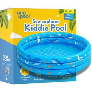 Inflatable Kiddie Pool for Toddlers, 48"X12" Round Plastic Blow Up Kids Swimming Pool, Outdoor Water Play, Ball Pit Toys for Kids Age 2 3 4 5, Summer Essential Baby Splash Pools with Cushioned Floor