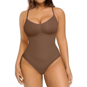 FeelinGirl Shapewear Bodysuit Tummy Control Body Shaper for Women Seamless Waist Snatching Shaper (X-Small-Small, Brown)