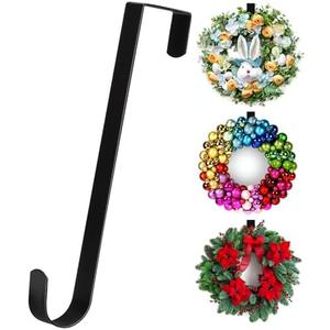 ZYSUN 12” Wreath Hanger Over the Door Hooks, Non Scratch Wreath Door Hanger Hooks for Hanging Welcome Sign, Metal Wreath Hangers for Front Door Décor, Thin Door Hanger for Easter Halloween Home Decoration