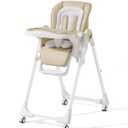 Convertible High Chairs for Babies and Toddlers, Height Adjustable Baby High Chair, High Chair with Removable Tray, Adjustable Backrest and Pedal, Portable Baby Dinning Chair with Lockable Wheels (Cream-White Leg)