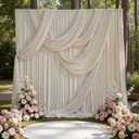 50ft x 15ft Beige Backdrop Curtains for Wedding Parties, 10 Panels Extra Long Wrinkle Free Fabric Drapes Photo Backdrop for Baby Shower Birthday Stage Reception Lobby Decoration