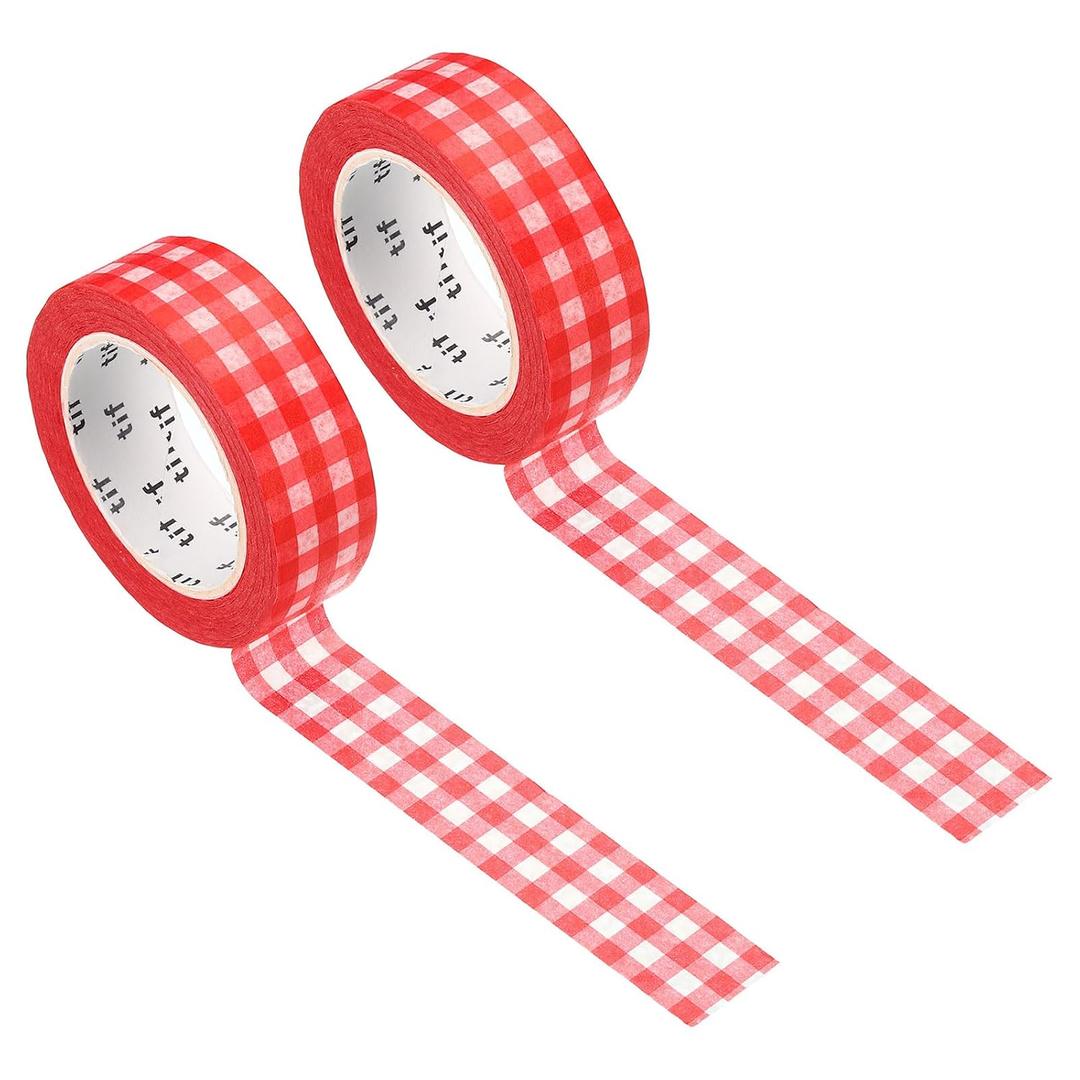 PATIKIL Washi Tape 0.59 Inch x 10.93 Yards, 2 Roll Self Adhesive Grid Pattern Masking Sticker for DIY Art Craft Wrapping Decoration, Red