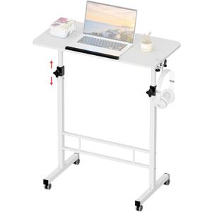 32 Inch Rolling Standing Desk Adjustable Height, Small Mobile Laptop Stand Up Table with Tiltable Tabletop & Lockable Wheel, Portable Workstations for Home Office & Walking Pad Treadmill, White