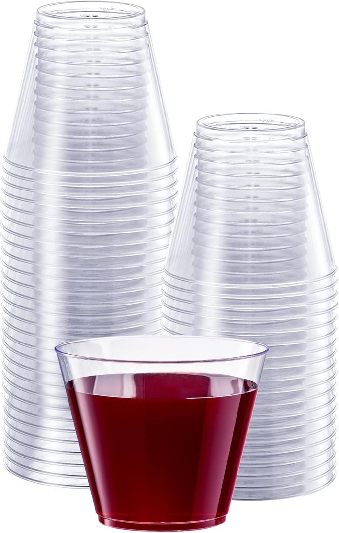 SETUP 9 oz Clear Hard Plastic Shot Glasses [100 Count] Small Disposable Shot Cups for Cocktails & Parties