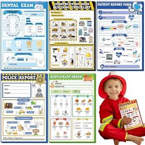 Eaasty 6 Pack Kids Pretend Play Notepads 4 x 6 Inch Playtime Pads for Kids 40 Pages Pretend Notebooks Imaginative Role for Toddlers (Boys)