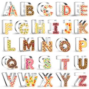 FUSOTO 26PCS Alphabet Letters Cookie Cutters Set, DIY Alphabet Cake&Cookie, Stainless Steel Cookie Cutters for Baking, Letters Shaped Baking Tool for Homemaking Biscuits, Cookie, Dough