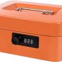 Cash Box with Money Tray and Combination Lock Metal Money Box Change Lock Box for Money 7.87" x 6.3" x 3.54" Orange (Medium)