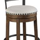 Signature Design by Ashley Valebeck Swivel Barstool With Back, Rustic-Industrial Wood and Metal, 360-Degree Swivel Counter Height Stool for Kitchen Island Seating, Linen Color (Dark Brown)