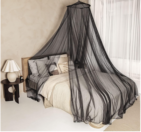 Black Mosquito Net for Single to King-Sized Beds – 2 Openings or Fully-Enclosed Bed Canopy – Conical Design for Decoration or Travel – Free Bag & Hanging Kit for Easy Setup