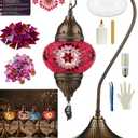 DEMMEX DIY Turkish Mosaic Lamp Making Kit – No Grout/Plaster Needed – Complete Mosaic Art & Craft Project Kit for Adults & Teens – Make Your Own Lamp - Fun, Easy, No Experience Required (Pink)