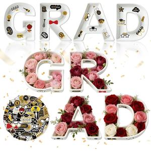 2026 Graduation Decorations Charcuterie Numbers Board Box Set, Graduation Centerpieces Ceramic Letters Fillable Food Trays with Stickers for Kindergarten Preschool High School Party Supplies (Grad)