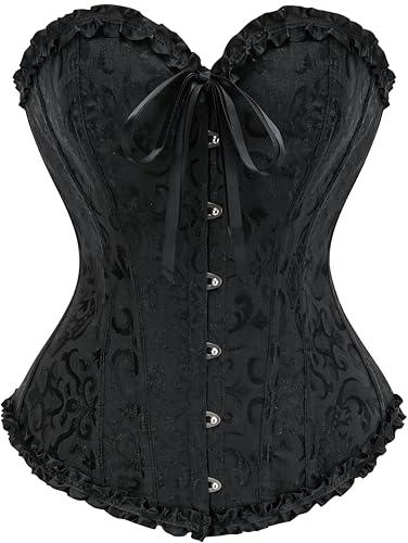 Vrapo Black Corset Top for Women | Overbust Lace Up Waist Cincher Shapewear Lingerie, Size Small