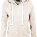 MixMatchy Women's Hooded Sweatshirts Jacket Casual Drawstring Zip Up Hoodie with Pocket (Large, Bone)