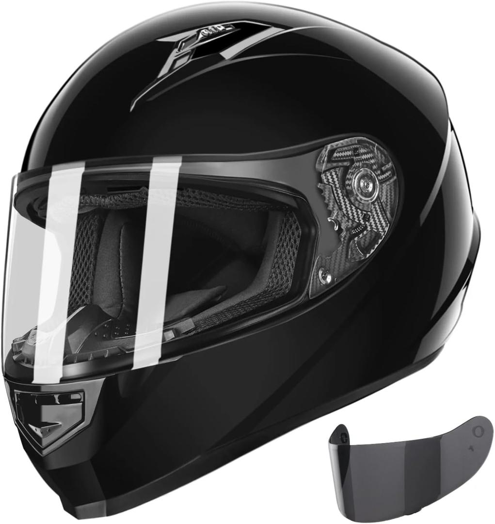 GLX GX11 Compact Motorcycle Helmet - Black, Large - Full Face w/ Tinted Visor, DOT Approved