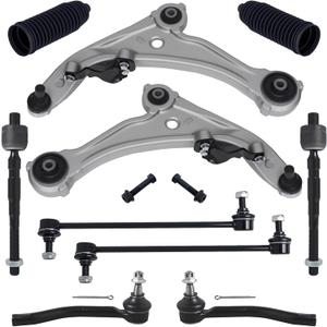 TUCAREST 10Pcs Suspension Kit Fit For 07-12 Ni-ssan Altima, 2013 Altima S, Front Lower Control Arm w/Ball joint + Outer Inner Tie Rod + Sway Bar + Boots [# K620195 K620196 K750783 EV800356 ES800357]