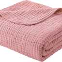Yoofoss Muslin Blanket 100% Organic Cotton Large Twin Size 60" x 80" for Bed Couch Summer Gauze Blanket for Adults Lightweight and Breathable Bean Paste