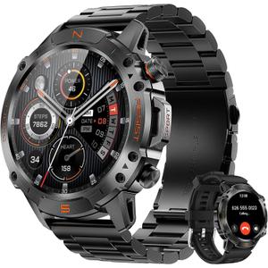 WalkerFit Rugged Military Smart Watch for Men, 1.43" AMOLED Tactical Fitness Tracker (Answer/Make Call), 5ATM Waterproof, Heart Rate/SpO2/Sleep Monitor, 178+ Sports Modes, for Android iPhone, 2 Bands