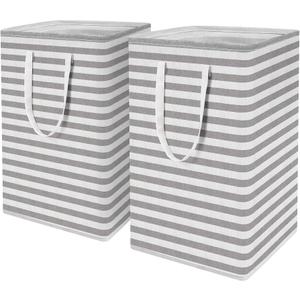 2 Pack Large Collapsible Laundry Hamper Basket - 100L Foldable Clothes Organizer, Easy-to-use carrying handle Waterproof Freestanding Tall Bin for Bedroom, Dorm 