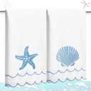 2Pcs Coastal Scalloped Hand Towels Light Blue Scallop Embroidered Dish Towel 100% Cotton Cute Decorative Ocean Bath Hand Towel for Kitchen Bathroom(Coastal Blue)