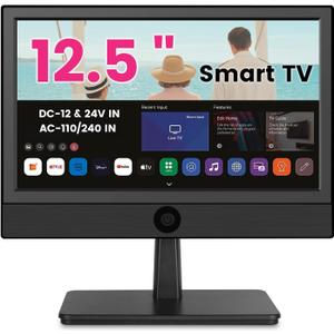 12.5 Inch Small Smart TV with Built-in Apps, Full HD 1080P Mini Flat Screen TV, WiFi & Bluetooth, ATSC Digital Tuner, USB/HDMI/AV Inputs,12V Car Charger Small TV for Kitchen,Bedroom,RV,Office