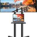 Rfiver Rolling TV Stand with Laptop Shelf, Mobile TV Stand with Upgraded Wheels for 32-75 Inch TVs, Height Adjustable Mobile TV Cart up to 88lbs, Portable TV Mount Stand for Outdoor, Home, Office