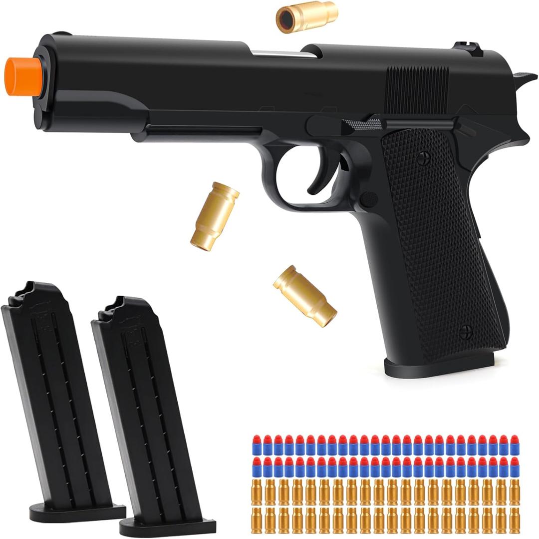 Toy Gun with 50 Foam Bullets, Soft Bullet Toy Guns with Shell Ejecting, Toy Foam Blasters & Guns for Boys, Gifts for Christmas Birthday Kids Adults Age 8+ Black