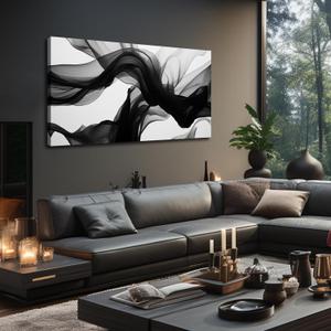 DNIEOTU Abstract Canvas Wall Art for Living Room, Black White and Gray Wall-Decor for Bedroom, Modern Minimalist Picture Prints for Hallway Office, Size 48 x 24 Inches, 47"L x 24"W