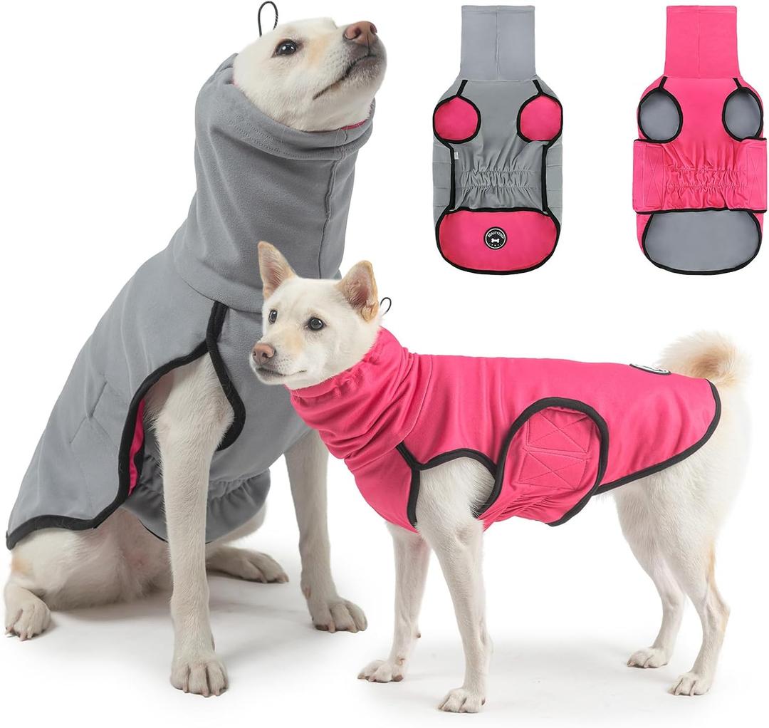 BEAUTYZOO 2-in-1 Reversible Dog Anxiety Vest  Calming Vest for Dogs, Turtleneck Anxiety Wrap for Dogs,Dog Calming Jacket for Fireworks Thunder Separation Vet Visits,Pet Hoodie for Small to Large Dogs (Rose)
