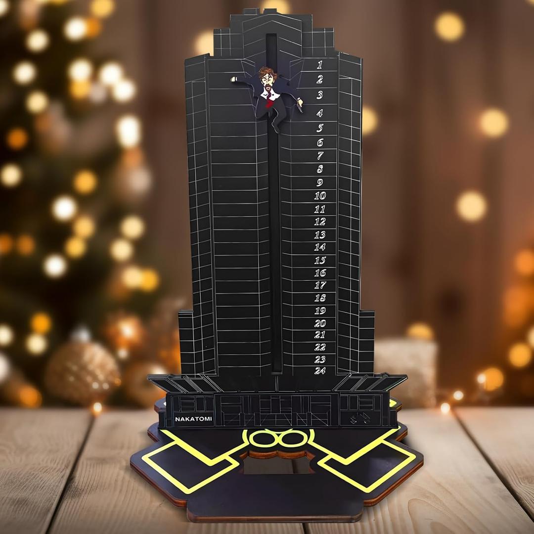 2025 Advent Calendar, Wooden Diehard Advent Calendar Dropped Nakatomi Plaza Tabletop Christmas Countdown Calendar Ornament for Kids Adults Home Decoration (Black-A)