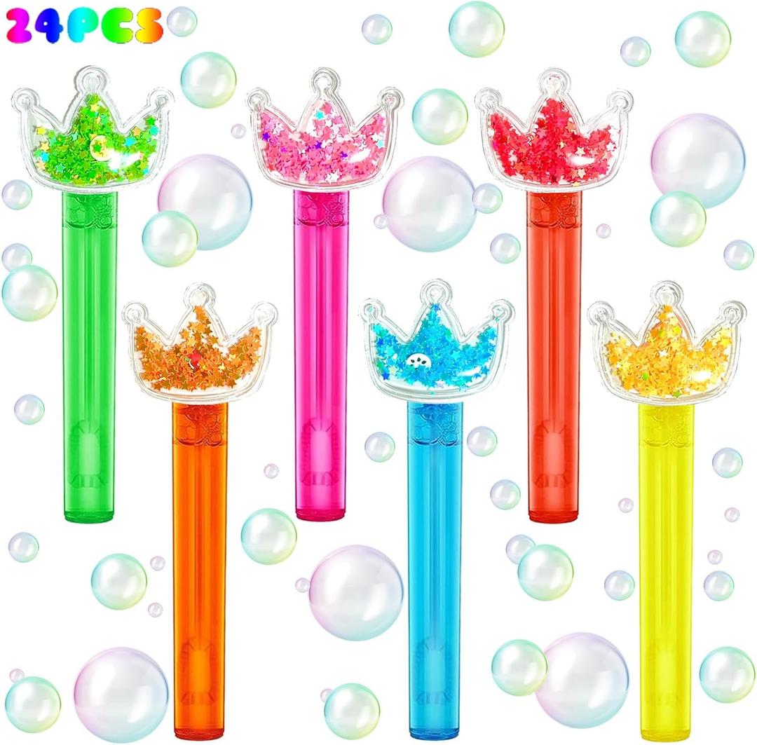 uoyoi Princess Party Favors,24Pcs Glitter Crown Bubble Wands for Kids,Bling Crown Bubble Wand for Princess Birthday Party Supplies,Classroom Prizes Pinata Goodie Bag Stuffers Gift
