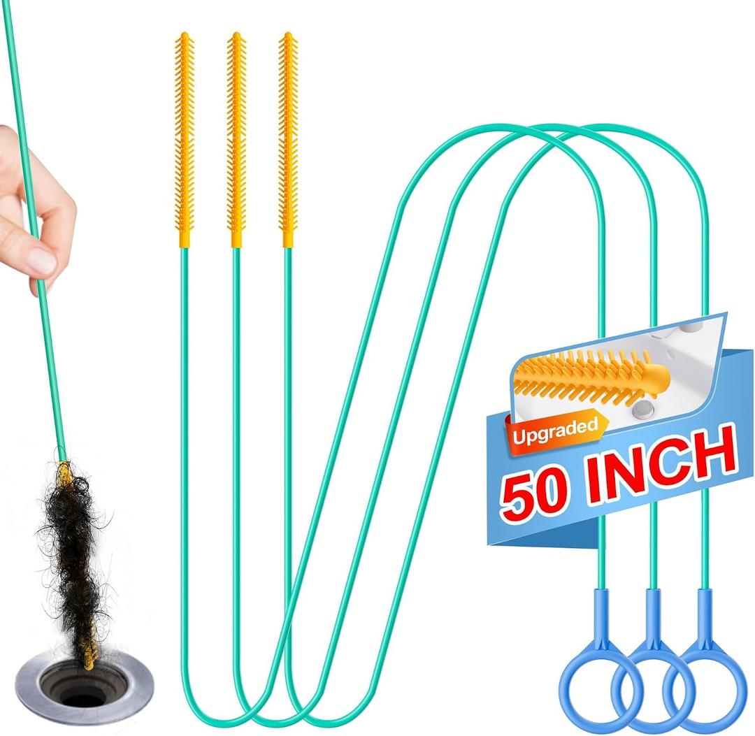 Sink Snake Drain Hair Removal Tool, Reusable 50 Inch Extended Drain Snake Tool Clog Remover, Anti-break Metal Shower Plumbing Snake Drain Cleaner for Bathtub, Bathroom Sink Pipe Cleaning (3 Pack)