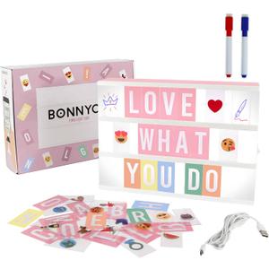 Pink Cinema Light Box with 400 Letters, Emojis, 2 Markers - BONNYCO | Led Light Box Home Office & Room Decor | Cinema Led Sign Letters Board Gifts for Women and Girls Christmas Birthdays | Pink Decor