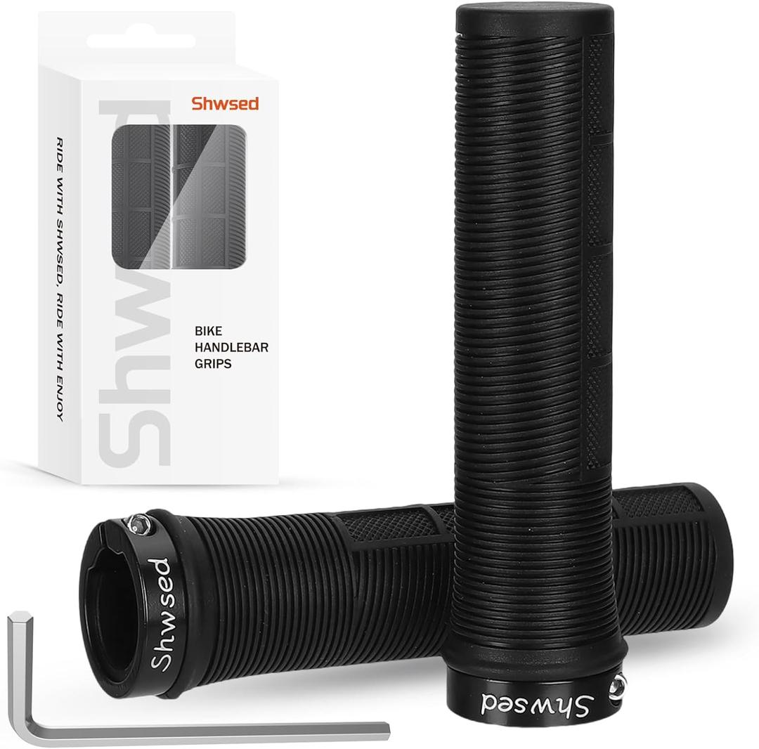 Bike Handlebar Grips, Single Lock on MTB Grips, Non-Slip Mountain Bike Grips, Soft and Comfortable Bicycle Grips for BMX, MTB, Scooter, Cruiser, Folding Bike Replacement Accessories (Black)
