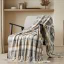 EVERGRACE Plaid Chenille Throw Blanket for Couch, Super Soft Cozy Decorative Farmhouse Plaid Throw with Tassels, Lightweight Chenille Knit Throw for Bed Sofa Gift Home Decor, Grey & Beige 50"x60"